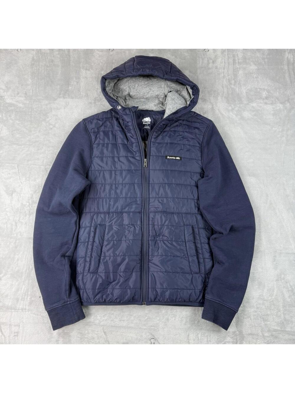 Roots Canada Men’s Journey Hybird Jacket Hooded Insulation Casual Blue Size L